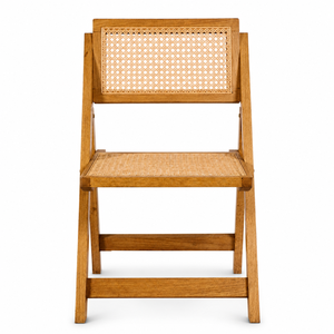 Chaise pliante en bois massif avec assise et dossier en rotin naturel, chaise de salle à manger pliante pour bar, restaurant, hôtel - Product Image 1