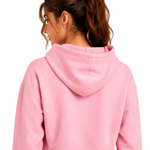 Sweat-shirt à capuche court et ample pour femme, couleur unie, hiver, style streetwear décontracté, avec logo frontal - Product Image 6