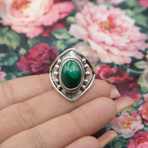Vintage Green Malachite Gemstone <b>Ring</b> 925 Sterling Silver Rose Gold Yellow Gold Plated Boho Geometric <b>Statement</b> Jewelry for Men - Product Image 6