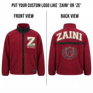 Premium 240g GSM Polar Fleece <b>Jacket</b> Burgundy Sherpa Warm Full Zip Embossed Tackle Twill Logo Outdoor Wear Waterproof Men's - Product Image 1