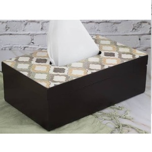 Porta pañuelos cuadrado de madera de calidad sostenible con acabado oscuro para coche, oficina, hogar y otros usos. - Product Image 2