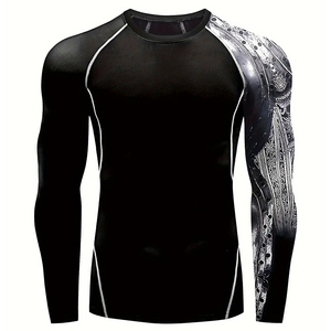 Haut de sport à manches longues pour homme, anti-UV, noir, en Spandex et Polyester, séchage rapide, compression, manches complètes, sublimation premium - Product Image 5