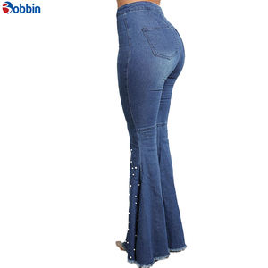 Nuevos Jeans de Mujer Talla Grande, Diseño Casual Moderno, Alta Calidad, Estilo Urbano, con Cuentas, Ajustados, Elásticos y Acampanados - Product Image 3