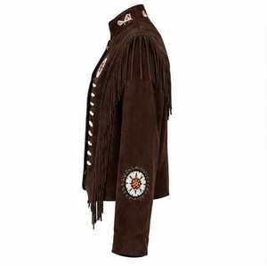 Veste à franges marron pour homme, col montant vintage, motif géométrique brodé à la main - Product Image 4