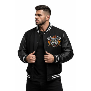 Veste bomber varsity en molleton d'hiver, personnalisable avec logo, broderie de haute qualité, imperméable, écologique, style streetwear. - Product Image 4
