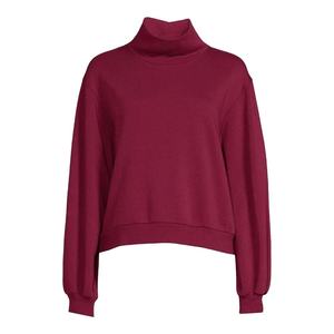 Sweat-shirt bordeaux à col montant, devant uni, manches longues, poignets et ourlet à bordure, logo personnalisé pour collections de tenues de boutique - Product Image 1