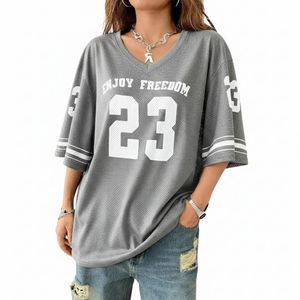 Ladies American Football Jersey Grey V-Neck Short Sleeve Breathable Mesh Shirt Female Gridiron Practice <b>Top</b> Lightweight Teamwear - Product Image 1
