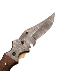 High Grade Folding Pocket Knife Hand Forged 7" Handmade Damascus Steel Pocket Knife Rose Wood Handle & Damascus Bolster - Product Image 3