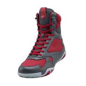 Botas de Boxeo y Lucha de Media Caña Rojas y Grises de Alta Calidad con Cordones, Transpirables, de Cuero, con Soporte de Tobillo para Hombre - Product Image 2