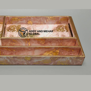 ชุดถาดเสิร์ฟลายเรขาคณิตสีชมพู 3 ชิ้น ทำจาก MDF และกระดาษ ถาดซ้อนกันได้ สำหรับตกแต่งบ้านสไตล์โมเดิร์นและใช้เสิร์ฟ - Product Image 3