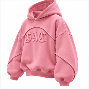 Sudadera con Capucha Rosa Oversize Unisex de Invierno con Diseño de Letras en Relieve, Detalle de Bolsillo, Mangas Regulares y Puños y Dobladillo Acanalados, Estilo Urbano - Product Image 4