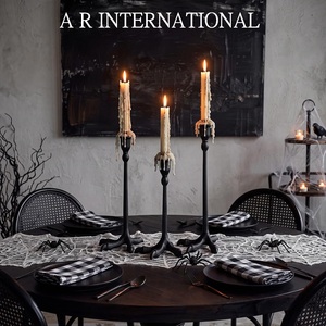 ชุดเชิงเทียนรูปกรงนก 3 ชิ้น ทำมือ เป็นมิตรกับสิ่งแวดล้อม ฐานกรงนก อลูมิเนียมหล่อสีดำสไตล์โกธิค สำหรับตกแต่งบ้านในวันฮาโลวีน - Product Image 3