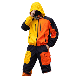 Custom OEM Men Hooded Waterproof <b>Windbreaker</b> Cargo Tracksuit Sets Yellow <b>Black</b> Outdoor Workwear Streetwear B2B men's jackets USA - Product Image 4
