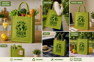 Think Green Live Clean Jute Shopping <b>Bag</b> <b>Medium</b> <b>Size</b> Hand Length Handle Eco Friendly Grocery Tote - Product Image 4