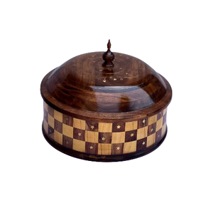 Wholesale Tableware Wood Roti <b>Serving</b> Box With Steel Lid And <b>Tongs</b> Round Shape Simple Design Home Table Wood Chapati Box - Product Image 5