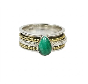 Green Malachite Gemstone <b>Spinner</b> <b>Ring</b> Pure 925 Sterling Silver Pear Cut Meditation Stress Relief <b>Ring</b> Custom Handmade Jewelry - Product Image 1