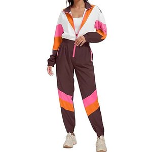 Women's Geometric Print Tracksuit Full Length Zipper Casual <b>Jogger</b> Sportswear Set Breathable <b>Polyester</b> Spring Wear - Product Image 2