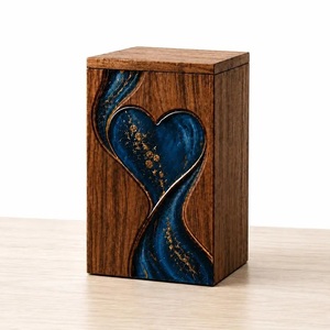 Handmade American Style Wooden Urn with Blue Resin Heart Design Eco-Friendly <b>Memorial</b> Keepsake <b>Box</b> for Adult and Pet Ashes - Product Image 2
