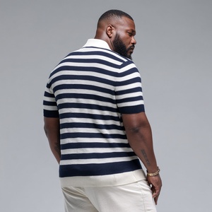 Pull polo rayé en maille pour homme grande taille, mélange coton biologique et chanvre, coupe ample - Product Image 2