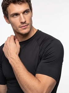 Men's <b>Black</b> Slim Fit Short Sleeve <b>Compression</b> T-<b>Shirt</b> Quick Dry Knitted O-Neck Solid Color Athletic Wear - Product Image 3