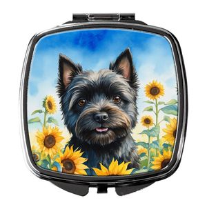 Cairn Terrier Tournesols Miroir de maquillage compact pliable pour femmes Miroir de poche décoratif de voyage Cadeau pour filles - Product Image 1