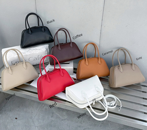Classic Brown Genuine Leather <b>bowling</b> bag With Zipper Closure Two Handles Women's Handbag Daily Use <b>bowling</b> bag leather - Product Image 6