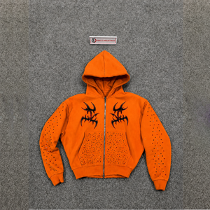 Sweat à capuche zippé 100 % coton épais orange, coupe oversize, style décontracté, vêtement exclusif de qualité supérieure avec coutures soignées - Product Image 5