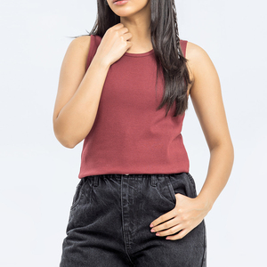 Women's <b>Red</b> Scoop Neck Knitted Tank <b>Top</b> Casual Solid Color Breathable Sleeveless <b>Tops</b> Regular Length - Product Image 5