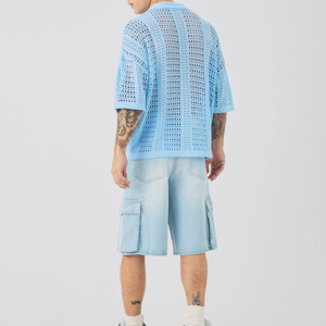 Custom <b>Men's</b> Raw VIRAL DENIM Baggy Jorts Distressed Hem Embroidered Washed <b>Jeans</b> <b>Men's</b> Shorts for Sale - Product Image 3