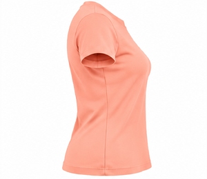 Camiseta de manga corta con cuello redondo para mujer, color rosa melocotón, teñido liso, básica - Product Image 4