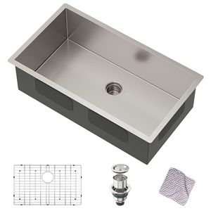 Lavello da cucina sottopiano in acciaio inossidabile calibro 16, 32 pollici, con vasca singola profonda 32 x 19 x 10 pollici - Categoria prodotto: Rubinetti - Product Image 3