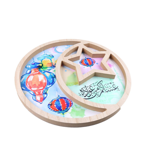 Bandeja de Madera Natural con Diseño de Luna y Estrella, Plato Decorativo para Eid Mubarak, Bandeja Grande para Frutas, Postres y Cupcakes para Fiestas en Casa - Product Image 1