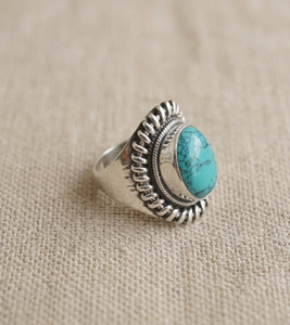 Vintage Blue Turquoise <b>Statement</b> <b>Ring</b> 925 Silver Yellow Gold & Rose Gold Plated Handmade <b>Statement</b> Boho Oval Gemstone Jewelry - Product Image 3