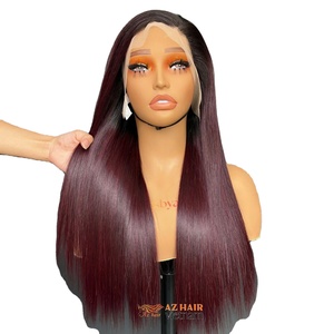 Dark Burgundy Wig Bone Straight High Quality Remy Vietnamese <b>Hair</b> Machine Double Weft Extensions Transparent for Lace All - Product Image 1
