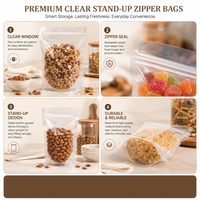 Pochette transparente haut de gamme à fermeture éclair, en PET/LLDPE, qualité alimentaire, haute barrière, taille personnalisée pour le stockage de snacks gourmands
