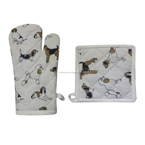 Haute Qualité Coton <span class=keywords><strong>Four</strong></span> Mitaines Imprimé Chiens Conception Solide Couleur Résistant À La Chaleur Pot Titulaire Cuisine Gear Cuisson Ménage Chef - Product Image 1