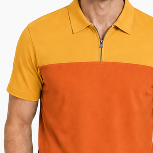 Hot selling Men's Color Blocked <b>Polo</b> Shirt Short Sleeve Zipper Casual <b>Orange</b> Yellow Regular Fit - Product Image 3