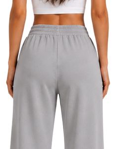 Manufacturer Custom Women Light Grey Wide Leg Sweatpants High Waist Loose Fit Lounge Jogger Pants Casual Streetwear Daily Wear - Product Image 6