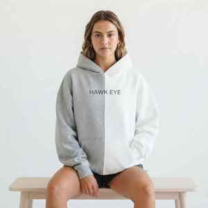 <b>Women</b> Gray <b>White</b> Color Block <b>Hoodie</b> Letter Print Drop Shoulder Pullover Sweatshirt - Product Image 5