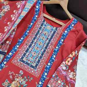 Traje de muselina de 3 piezas listo para usar con estampados florales vibrantes, conjunto de salwar con dupatta, kurta Anarkali, conjunto de pantalón con dupatta, vestido largo. - Product Image 1