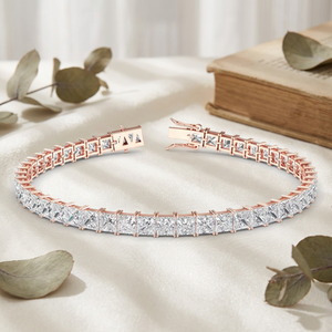Pulsera de Moissanita de Moda Chapada en Oro Rosa con Corte Princesa, Pulsera de Tenis con Moissanita Engastada en Canal, Pulsera de Boda - Product Image 2