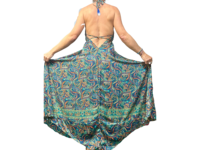 Robe longue décontractée d'été en soie pour femme, coupe trapèze, taille naturelle, style bohème floral, col en V, style romantique, infroissable et respirante