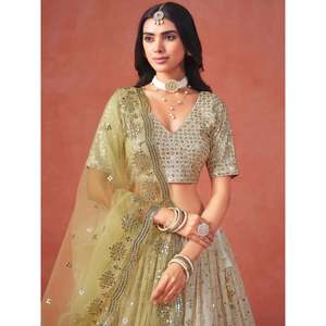 Sparkling Yellow <b>Sequins</b> Georgette <b>Plus</b> <b>Size</b> Wedding Lehenga Choli - Product Image 5