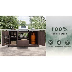 Isla de Cocina para Exteriores de Madera Sólida de 66.5 Pulgadas para Parrillas Big Green Egg, Carrito con Mesa de Acero Inoxidable para Camping - Product Image 3