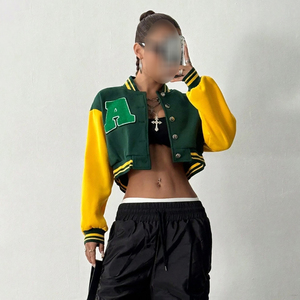 Good Supplier Letter Print Green <b>Yellow</b> Color Long Sleeve Street Wear OEM ODM Service Casual College Baseball Varsity Jackets - Product Image 1