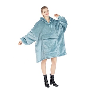 Sudadera con capucha para hombre y mujer, manta larga de lana de Sherpa, personalizada, con mangas de bolsillo, color azul cielo, venta al por mayor - Product Image 1