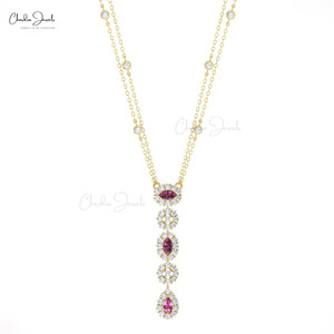 Natural 0.63 CTW Rhodolite Garnet & Diamond <b>Necklace</b> with 14k Solid Gold <b>Long</b> Chain Lariat <b>Necklace</b> Direct Wholesale Suppliers - Product Image 6