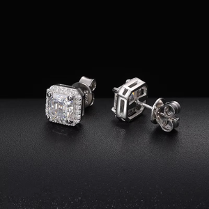 Custom 9K Gold Plated Lab Grown <b>Diamond</b> Asscher Cut Halo Stud <b>Earrings</b> with IGI Certificate for Women Luxury Wedding - Product Image 2