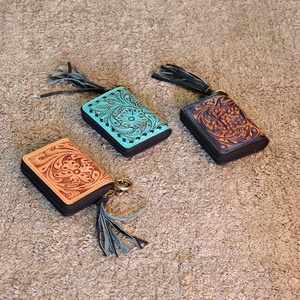 2026 New Fashion Vintage Hand Tooled Florals Carved On Genuine Leather <b>RFID</b> <b>Blocking</b> Waterproof Zipper Card Holder <b>Wallet</b> Luxury - Product Image 3