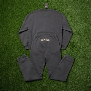 Men <b>Charcoal</b> Gray Crewneck Sweatshirt <b>Jogger</b> Set Oversized Graphic Print Casual Streetwear Matching Tracksuit Two Piece - Product Image 5